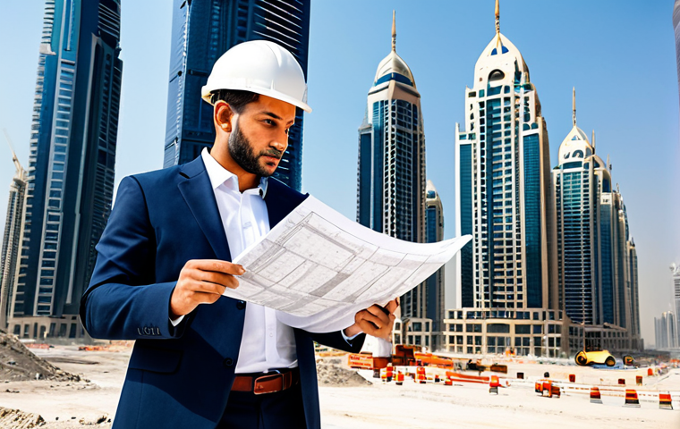 **

"A professional architect, fully clothed in a modest blazer and smart trousers, reviewing blueprints on a construction site in Dubai, with modern skyscrapers in the background, appropriate attire, safe for work, perfect anatomy, natural proportions, professional photography, high quality."

**