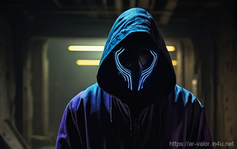 발로란트 캐릭터별 히스토리 - **Omen: The Fragmented Shadow's Gaze** A full-body image of Omen from Valorant, standing in a de...