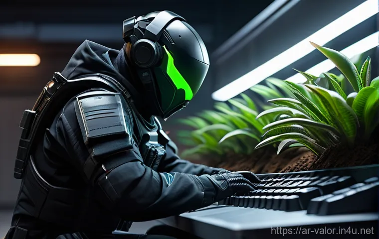 발로란트 유용한 단축키 모음 - A Valorant agent, Omen, is crouched low behind a futuristic, metallic cover on a spike plant site, s...