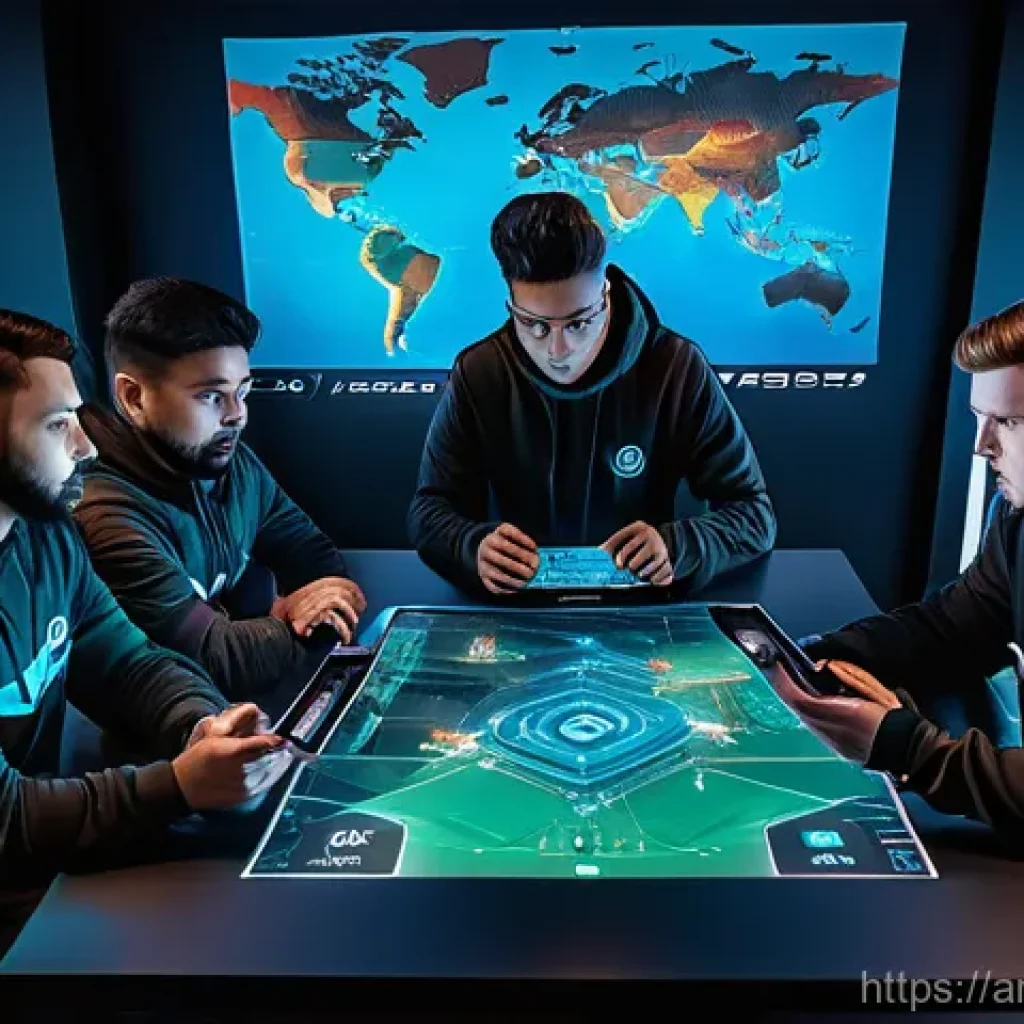 발로란트 전술과 전략의 차이 - **Valorant Team Strategy Session:** An overhead shot of five diverse individuals, appearing as a...