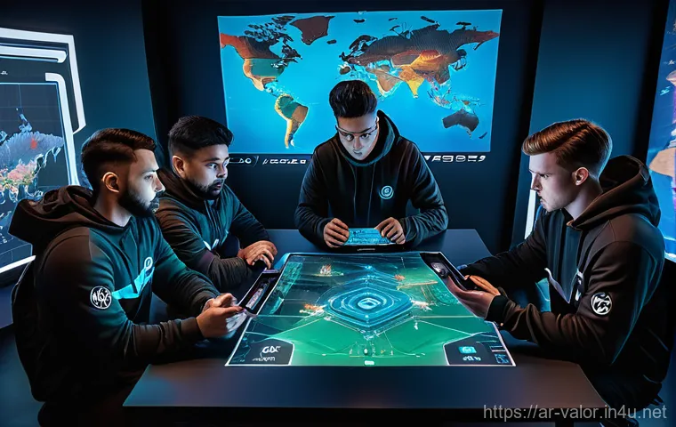 발로란트 전술과 전략의 차이 - **Valorant Team Strategy Session:** An overhead shot of five diverse individuals, appearing as a...
