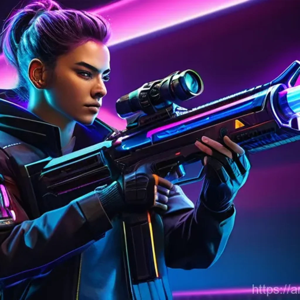 발로란트 스펙트럼 및 옵시디언 스킨 리뷰 - **"Spectrum" Inspired Prompt:** A hyper-futuristic, sleek assault rifle, designed in the vibrant...
