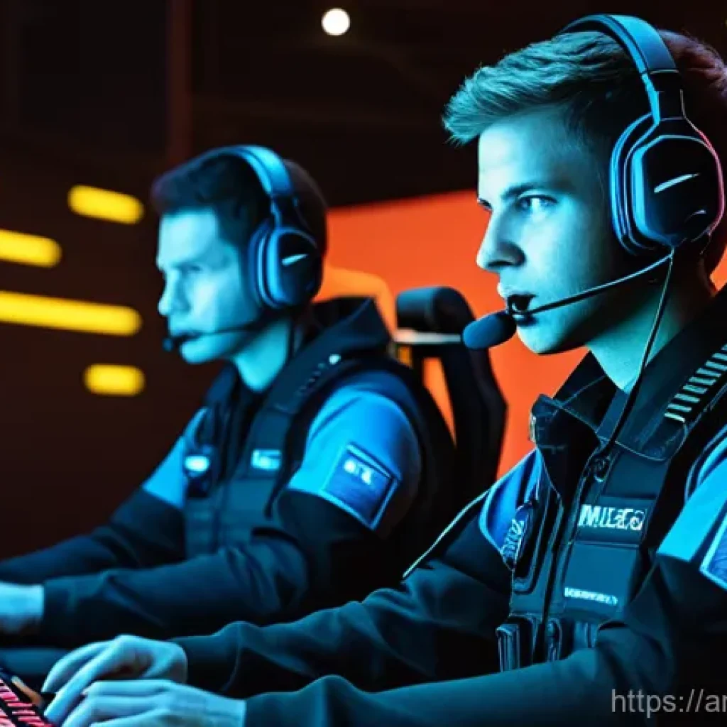 발로란트 팀워크 연습법 - **Prompt 1: Intense Team Communication in a Tactical Shooter** "A diverse team of five professio...