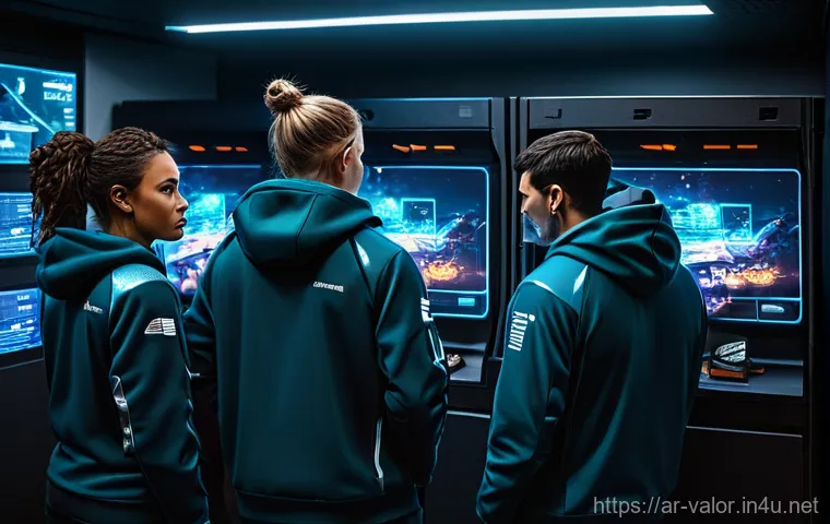 발로란트 팀워크 연습법 - **Prompt 2: Coordinated Agent Abilities in a Sci-Fi Battlefield** "An action-packed scene depict...