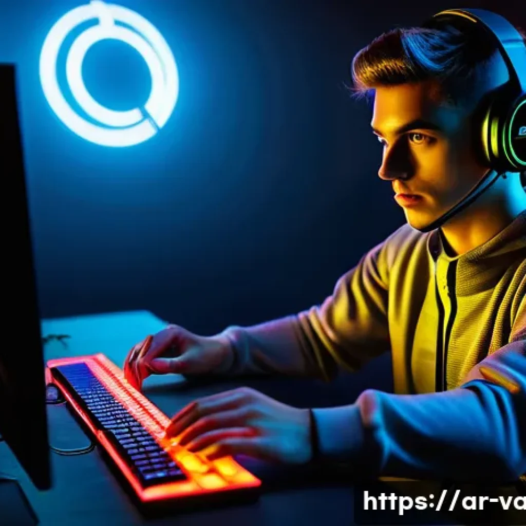 발로란트 랭크 시스템 이해 - **Prompt:** A focused, determined young adult (around 18-25 years old) gamer, wearing sleek, futuris...