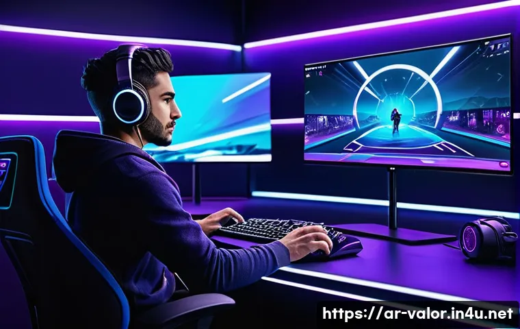 발로란트 인기 스트리머 소개 - A dynamic digital art scene depicting a professional Valorant streamer in a modern gaming setup, wea...