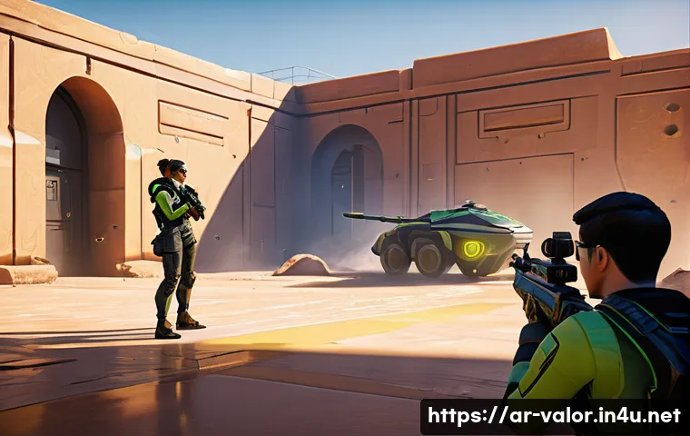 발로란트 최고의 팀 조합 - A dynamic Valorant team composition scene set in the Bind map&rsquo;s teleportation portals area, showcasi...