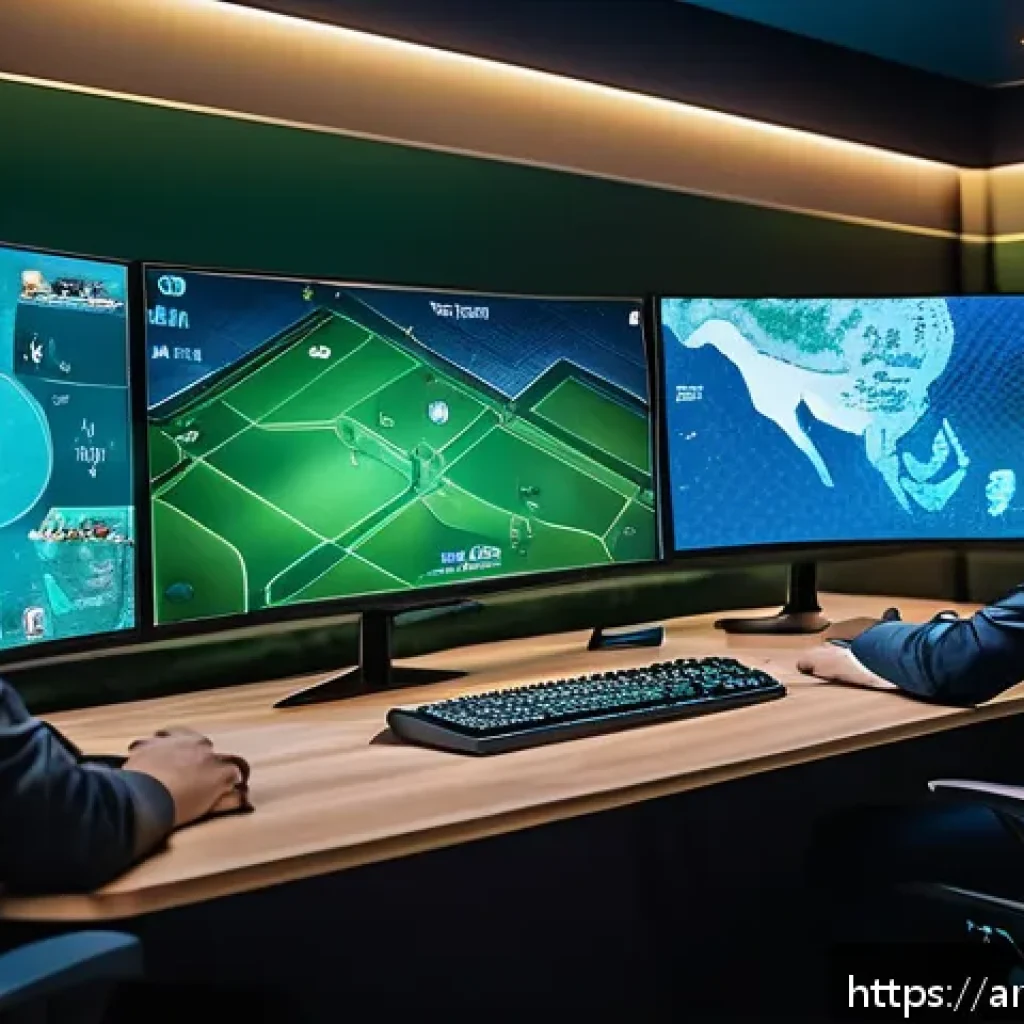 발로란트 경기 리포트 확인법 - A detailed esports analysis scene featuring a diverse team of Arabic gamers intensely studying Valor...