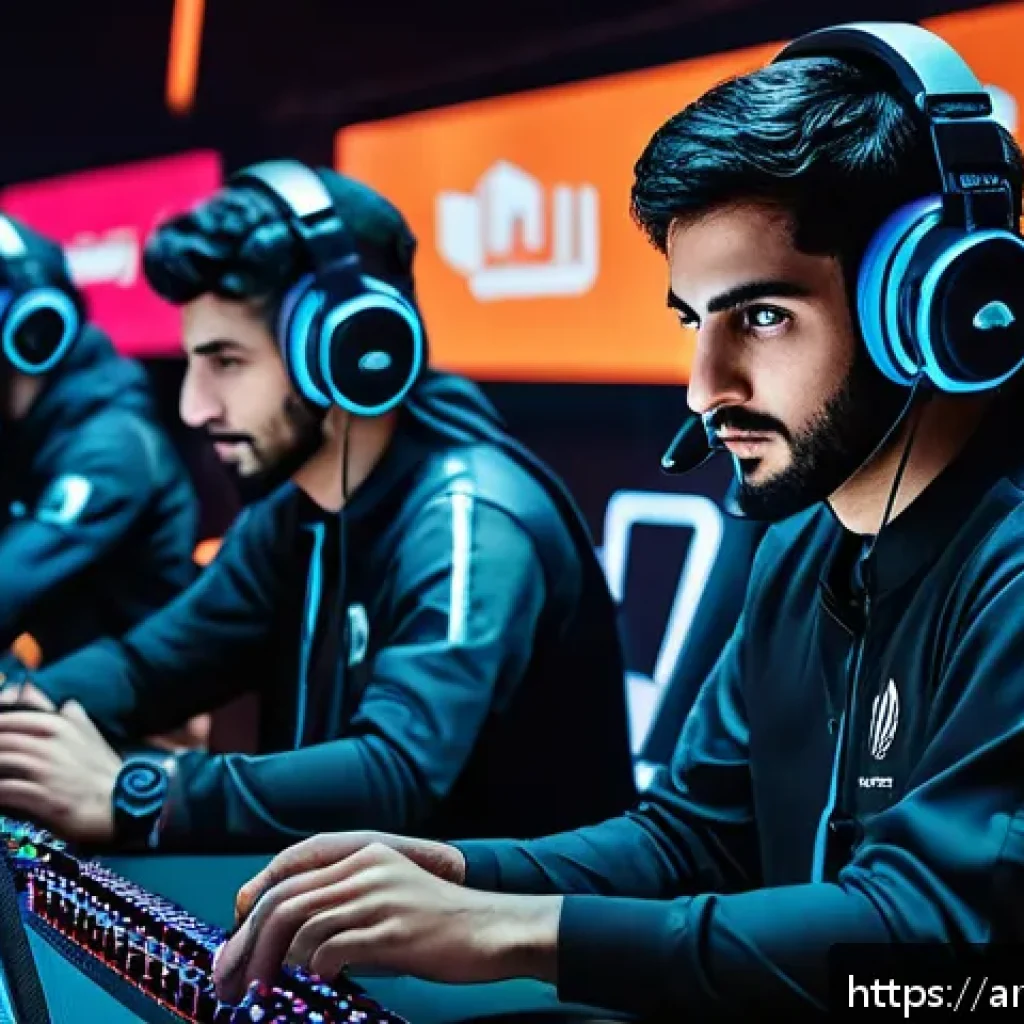 발로란트 티어 분배 방식 - A dynamic esports team in a competitive Valorant match setting, featuring diverse Arab players commu...