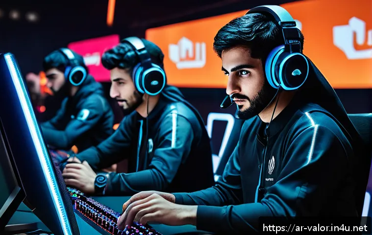 발로란트 티어 분배 방식 - A dynamic esports team in a competitive Valorant match setting, featuring diverse Arab players commu...