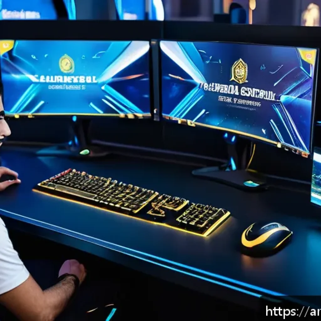 발로란트 경쟁전에서의 심리전 - A high-tech esports arena scene featuring two competitive Middle Eastern male gamers sitting at slee...