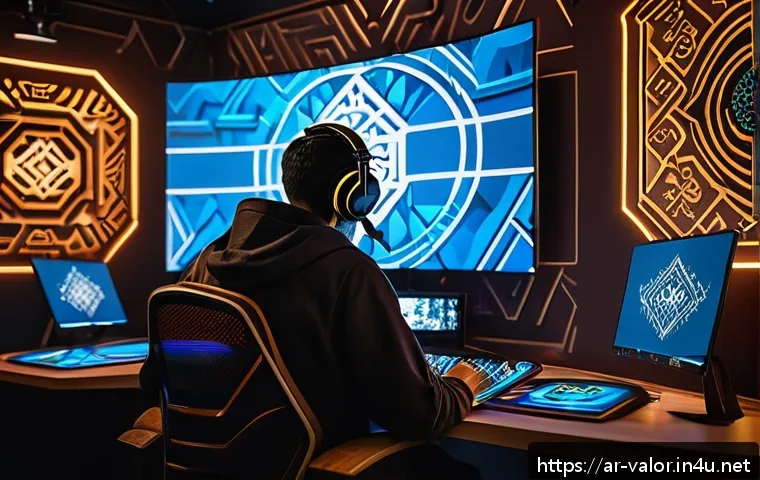 발로란트 피드백 시스템 활용 - A detailed digital art scene showing a Middle Eastern esports player sitting at a modern gaming setu...