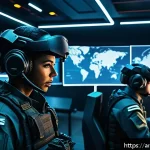 발로란트 업데이트 이후 새로운 전략 - A highly detailed digital illustration of a diverse Valorant team in tactical gear communicating int...