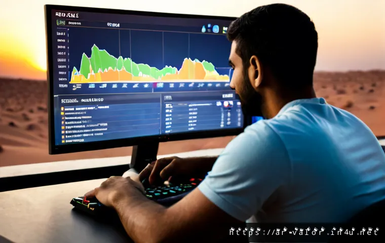 발로란트 승률 통계 분석 - Photorealistic Arab esports analyst in a modern gaming lounge, studying a clean tactical shooter win...