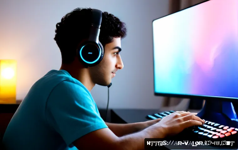 발로란트 랭크 게임 멘탈 유지법 - Photorealistic evening gaming setup in a tidy modern Arab apartment, calm young adult gamer wearing ...