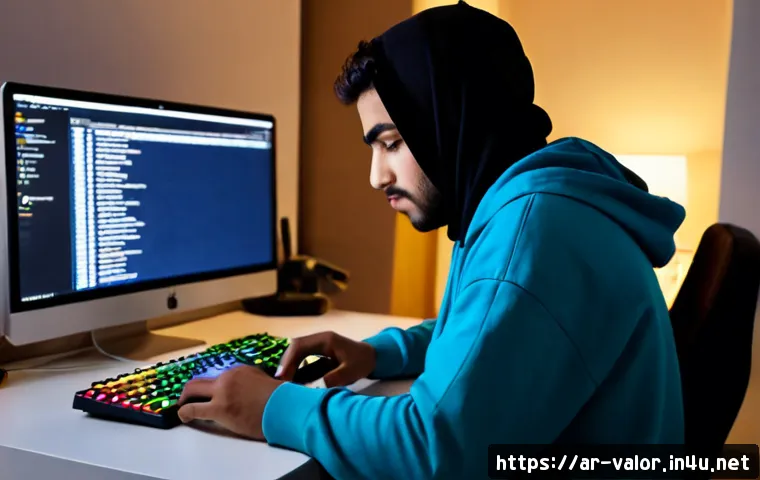 발로란트 스킨 거래 방법 - Photorealistic Arab young adult gamer in a modest hoodie seated at a clean modern desk, carefully co...