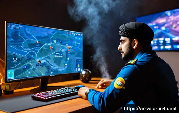 Home 17 발로란트 브림스톤 공략법 - Photorealistic Arab esports player in a modern gaming room, calmly studying a tactical five-versus-f...